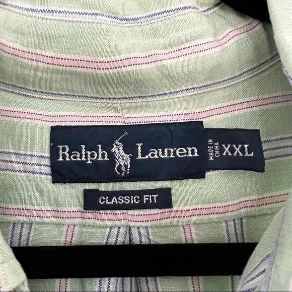 Ralph Lauren Mens Classic Cut Long Sleeve Green Striped Shirt Size XXL - Picture 3 of 7